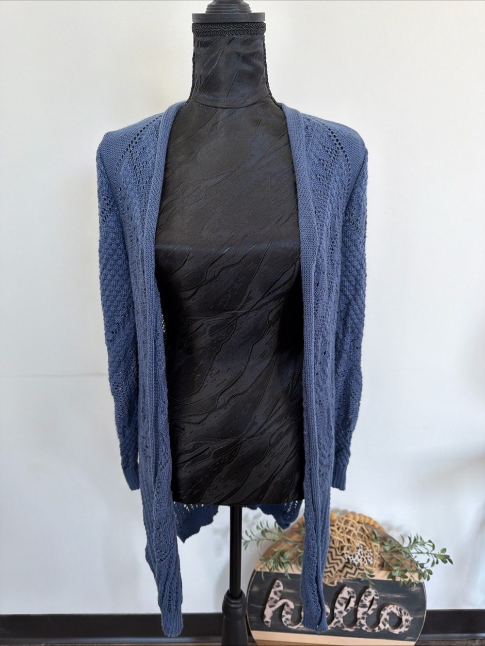 Open-Front Knit Cardigan Sweater - Slate Blue